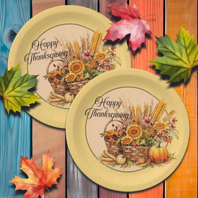 Prato De Papel Cesta de outono, Flores, Abóboras, Milho Ação de G (Criador carregado)
