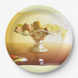 Prato De Papel Cesto de vidro com frutas e borboleta
