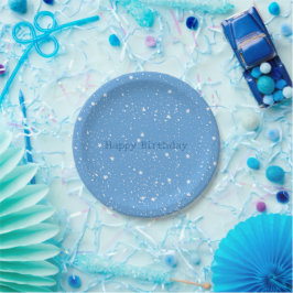 Prato De Papel Céu Branco Azul de Estrelas de Aniversário