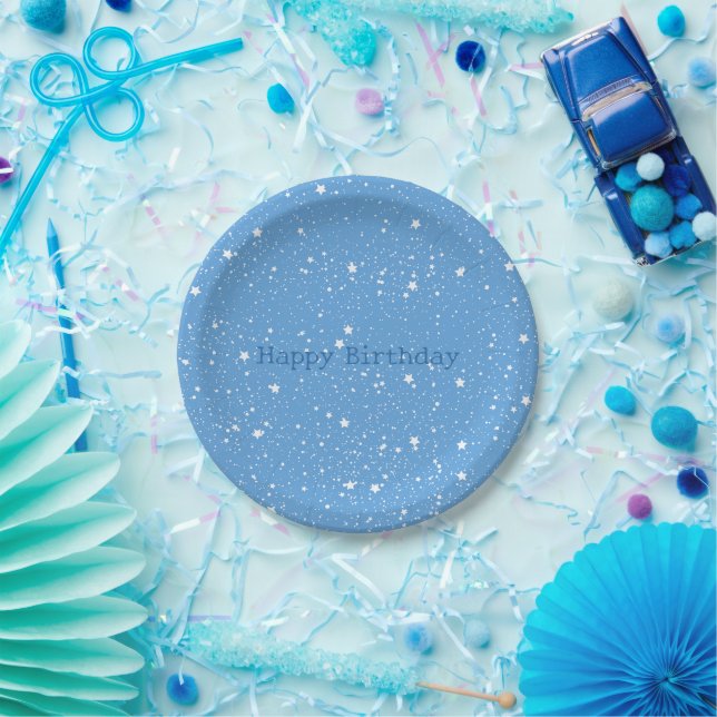 Prato De Papel Céu Branco Azul de Estrelas de Aniversário (Festa)