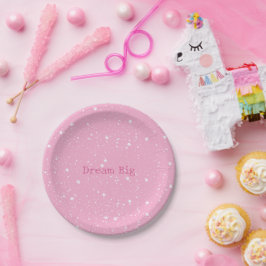 Prato De Papel Céu Branco Rosa de Estrelas de Aniversário