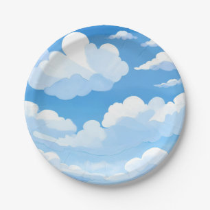Prato De Papel Céu Cheio de Nuvens Pintura de Céu Azul em Aquar