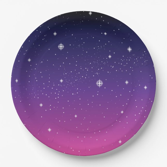 Prato De Papel Céu Noturno Estrelado Roxo Escuro (Frente)