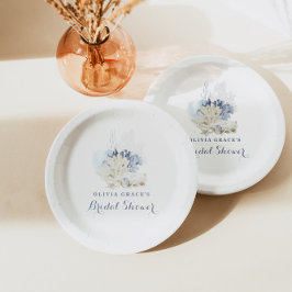 Prato De Papel Chá de Bebê à Beira-Mar concha azul