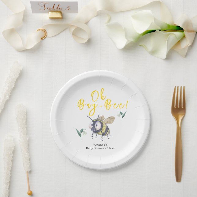 Prato De Papel Chá de Bebê Abelha Mel (Casamento)