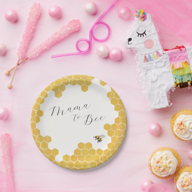 Prato De Papel Chá de Bebê Abelha Mel Branco (Festa)