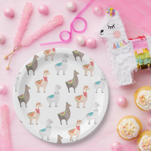 Prato De Papel Chá de Bebê Alpaca   Festa Infantil Llama Aquarela