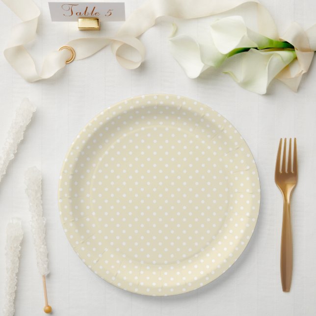 Prato De Papel Chá de Bebê Amarelo Pastel com Bolinhas (Casamento)