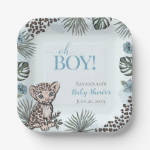 Chá de Bebê Azul Filhote de Leopardo Fofo