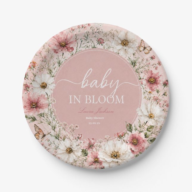 Prato De Papel Chá de Bebê Baby em Flor  (Frente)