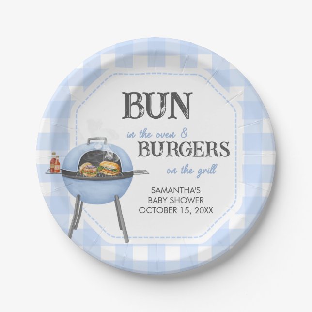 Prato De Papel Chá de Bebê Blue Burger BBQ (Frente)