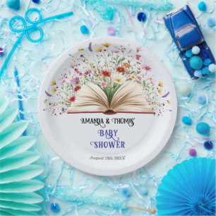 Prato De Papel Chá de Bebê Blue Storybook Flor Silvestre