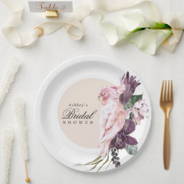 Prato De Papel Chá de Bebê Boho Feminino Tropical Rosa Papagaio