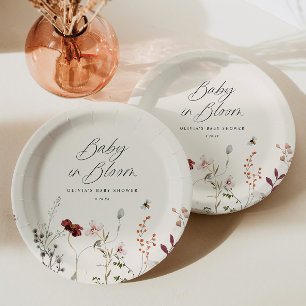 Prato De Papel Chá de Bebê Boho Flor de Campo Abelhas Florais