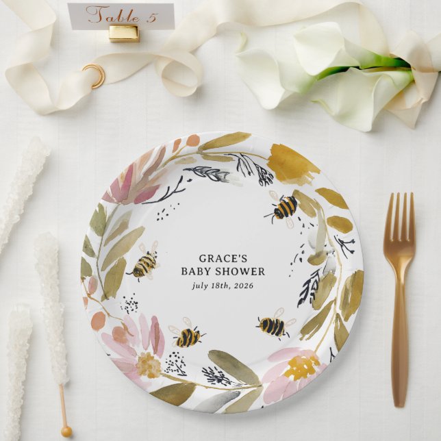 Prato De Papel Chá de Bebê Boho Little Honey Bee (Casamento)