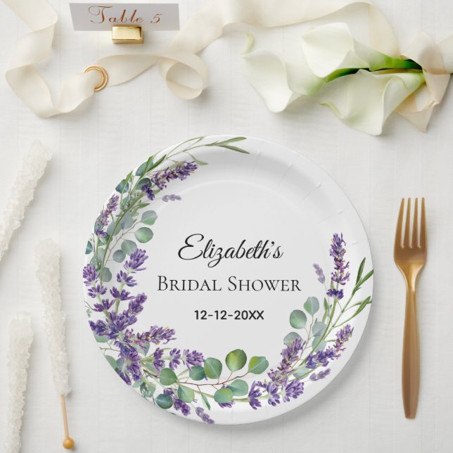 Prato De Papel Chá de Bebê Boho Personalizado Lavanda Eucalipto (Casamento)