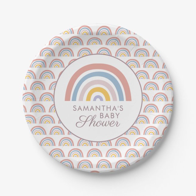 Prato De Papel Chá de Bebê Boho Rainbow Chic (Frente)