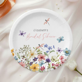 Prato De Papel Chá de Bebê Borboleta Jardim de Flores Silvestres