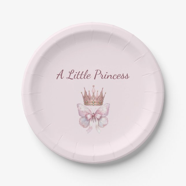 Prato De Papel Chá de Bebê Borboleta Princesinha Rosa e Dourado (Frente)