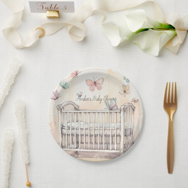 Prato De Papel Chá de Bebê Borboletas  (Casamento)