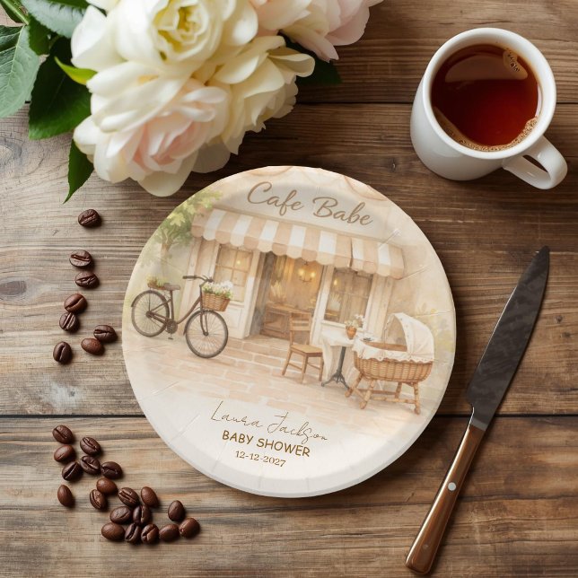 Prato De Papel Chá de Bebê Café Bebe Neutro Elegante Marrom (Criador carregado)