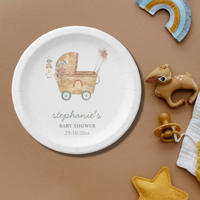 Prato De Papel Chá de Bebê Carruagem de Bebê Boho  (Criador carregado)