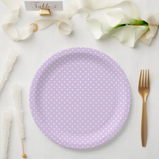 Prato De Papel Chá de Bebê com Bolinhas Roxas Pastel (Casamento)
