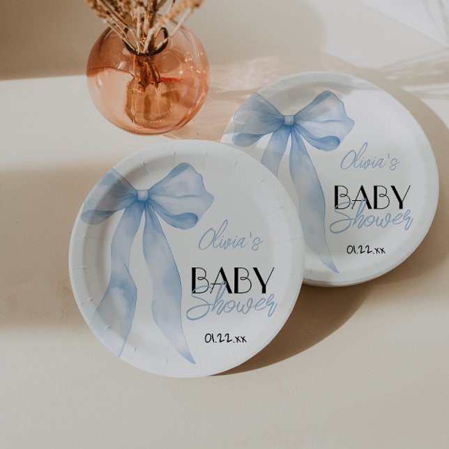 Prato De Papel Chá de Bebê com Script de Mão Azul Desenhado à Mão (Criador carregado)