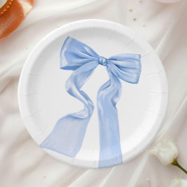 Prato De Papel Chá de Bebê Coquette Arco Azul Elegante