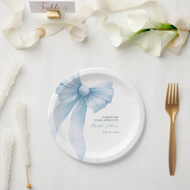 Prato De Papel Chá de Bebê Coquette Laço Azul (Casamento)