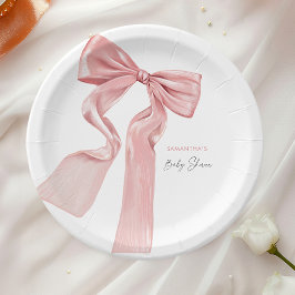 Prato De Papel Chá de Bebê Coquette Laço Rosa Elegante