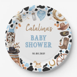 Prato De Papel Chá de Bebê Cowboy Blue Rodeo