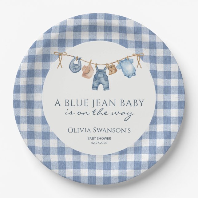 Prato De Papel Chá de Bebê Cowboy com Blue Jean (Frente)