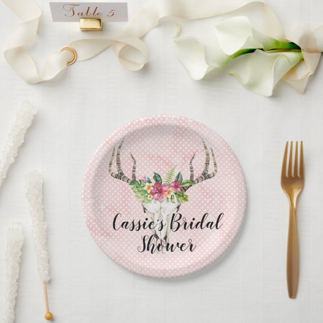 Prato De Papel Chá de Bebê da Ilha Boho Caveira  (Casamento)