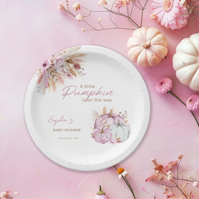 Prato De Papel Chá de Bebê das Pequenas Abóboras Rosa Boho Floral (Criador carregado)