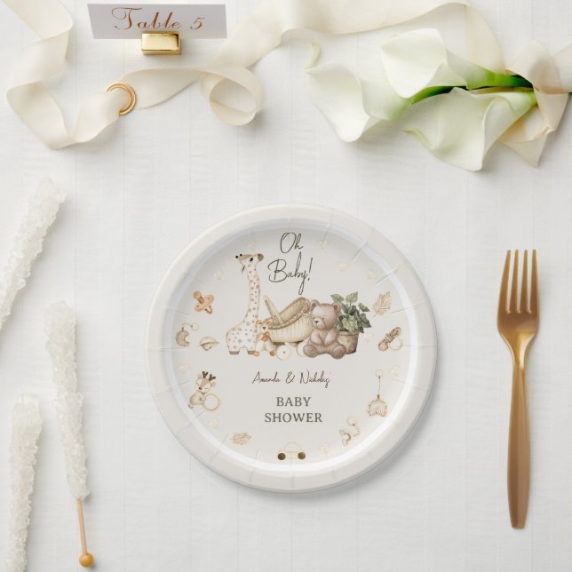 Prato De Papel Chá de Bebê de Animais Boho Berçário (Casamento)