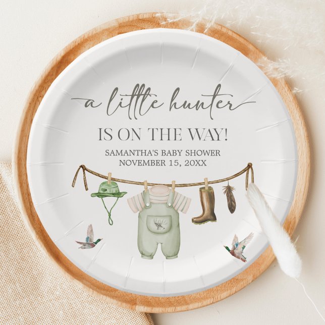 Prato De Papel Chá de Bebê de Caça ao Pato (Little Hunter Duck Baby Shower Paper Plate)