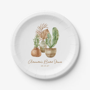 Prato De Papel Chá de Bebê de Cacto Boho Aquarela Planta Pampas