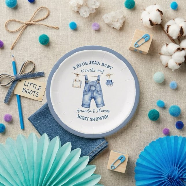 Prato De Papel Chá de Bebê de Denim Blue Jean (Criador carregado)