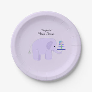 Prato De Papel Chá de Bebê de Elefante Roxo