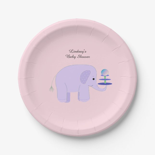 Prato De Papel Chá de Bebê de Elefante Roxo (Frente)