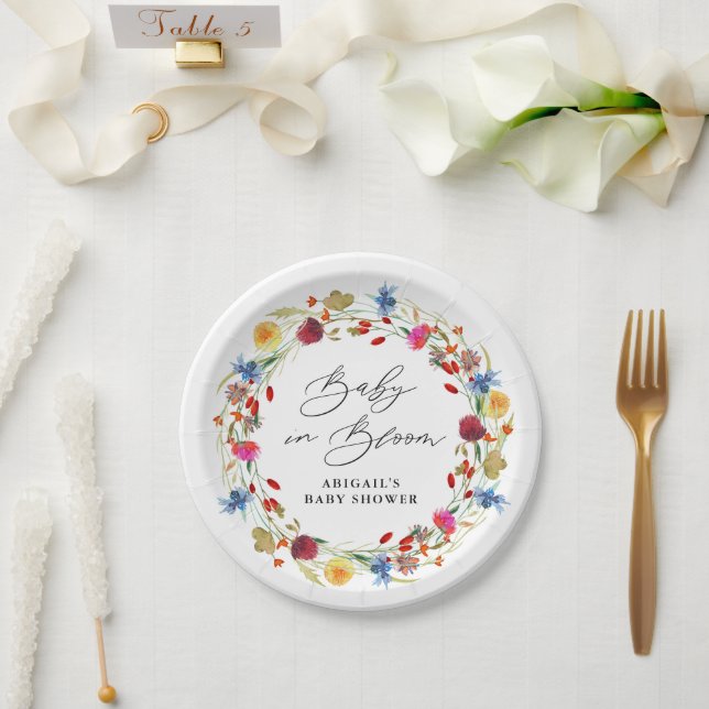 Prato De Papel Chá de Bebê de Flor Silvestre Personalizado Baby i (Casamento)