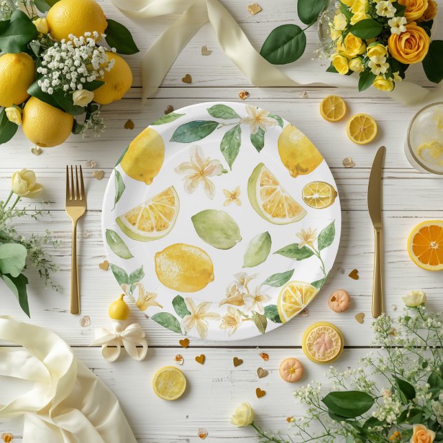 Prato De Papel Chá de Bebê de Fruta Amarela Elegante  (Criador carregado)