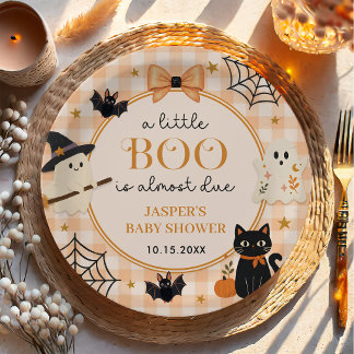 Prato De Papel Chá de Bebê de Halloween Aguarela Um Pequeno Boo