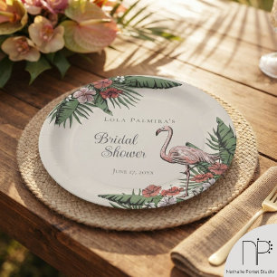 Prato De Papel Chá de Bebê de Hibisco Flamingo Rosa Tropical