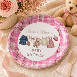 Prato De Papel Chá de Bebê de Luxo Rosa Urso Préppy