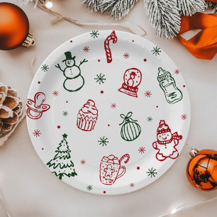 Prato De Papel Chá de Bebê de Natal Desenhado à Mão Caprichoso