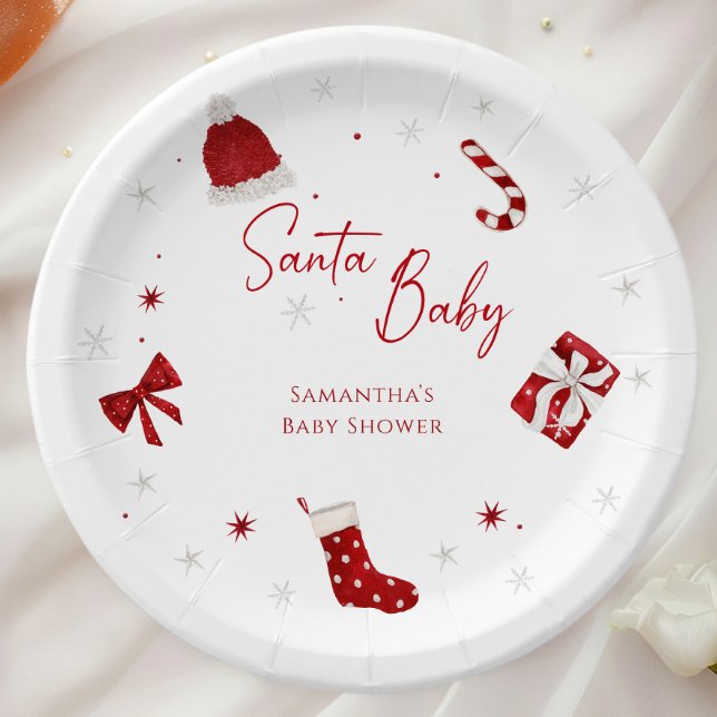 Prato De Papel Chá de Bebê de Natal Santa Baby (Criador carregado)