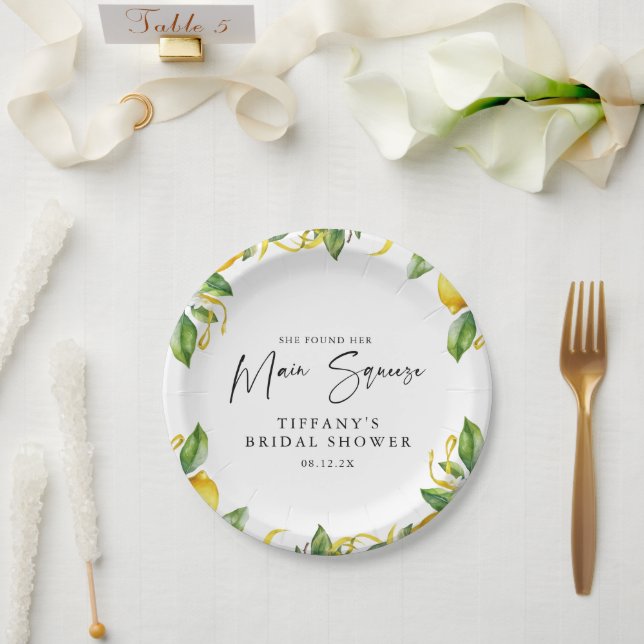 Prato De Papel Chá de Bebê de Noiva com Limão Citrus Moderno (Casamento)