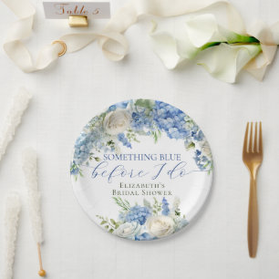 Prato De Papel Chá de Bebê de Noiva Elegante Hydrangea Azul